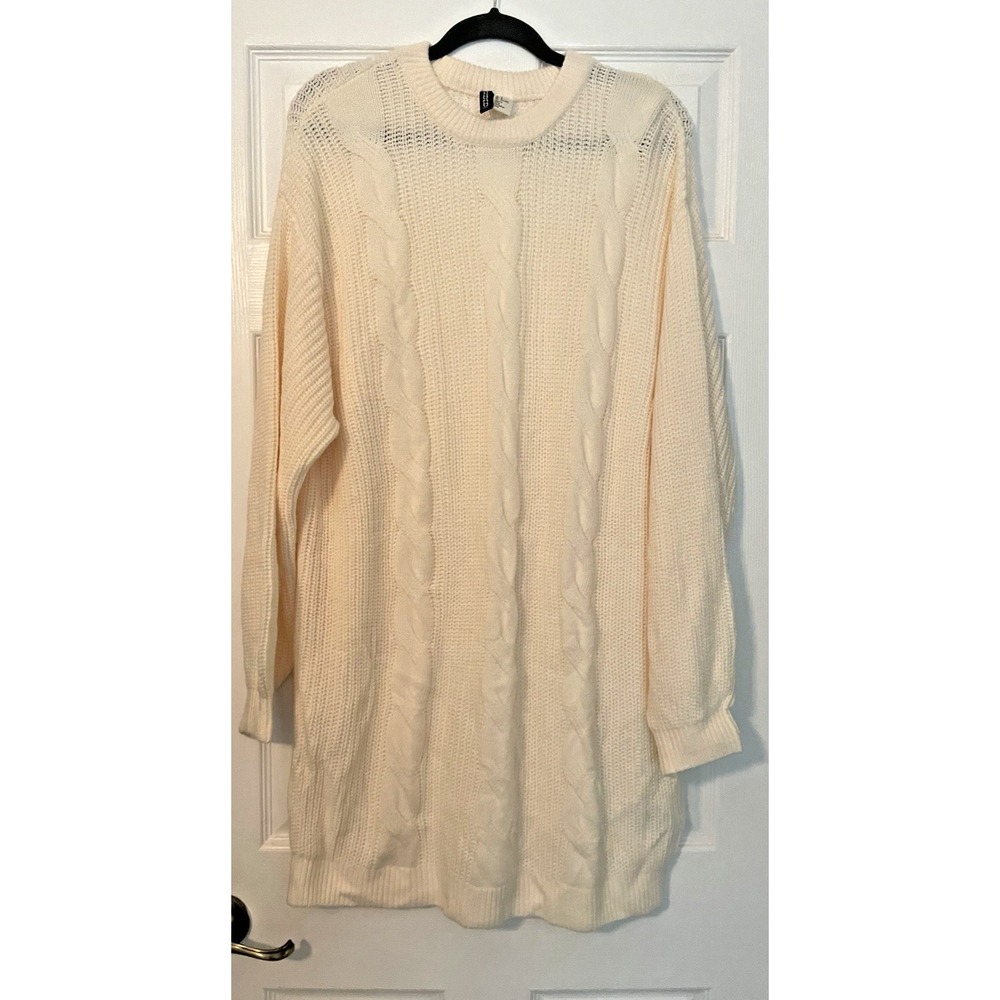 H&M‎ Divided Cable Net Sweater Dress Cream Ivory Preppy size Large